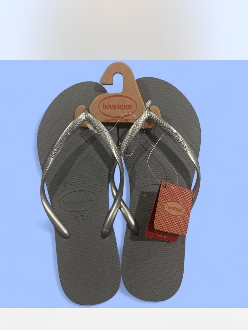 Havaianas Gray Flip Flops with Metallic Silver Straps